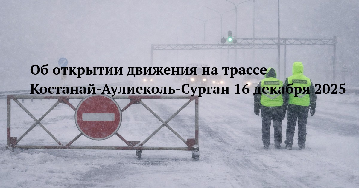 Об открытии движения на трассе Костанай-Аулиеколь-Сурган 16 декабря 2025