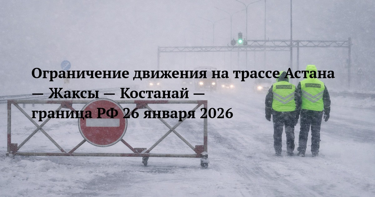 Ограничение движения на трассе Астана — Жаксы — Костанай — граница РФ 26 января 2026