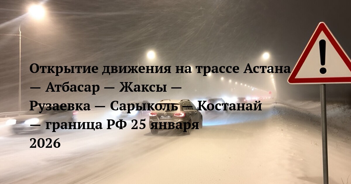 Открытие движения на трассе Астана — Атбасар — Жаксы — Рузаевка — Сарыколь — Костанай — граница РФ 25 января 2026