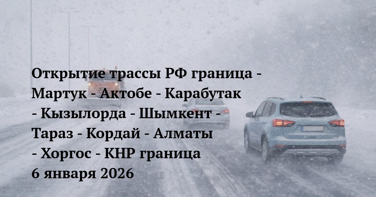 Открытие трассы РФ граница - Мартук - Актобе - Карабутак - Кызылорда - Шымкент - Тараз - Кордай - Алматы - Хоргос - КНР граница 6 января 2026