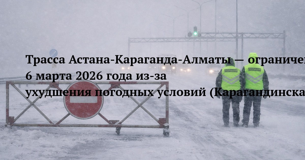 Трасса Астана‑Караганда‑Алматы — ограничение движения 6 марта 2026 года из‑за ухудшения погодных условий (Карагандинская область)