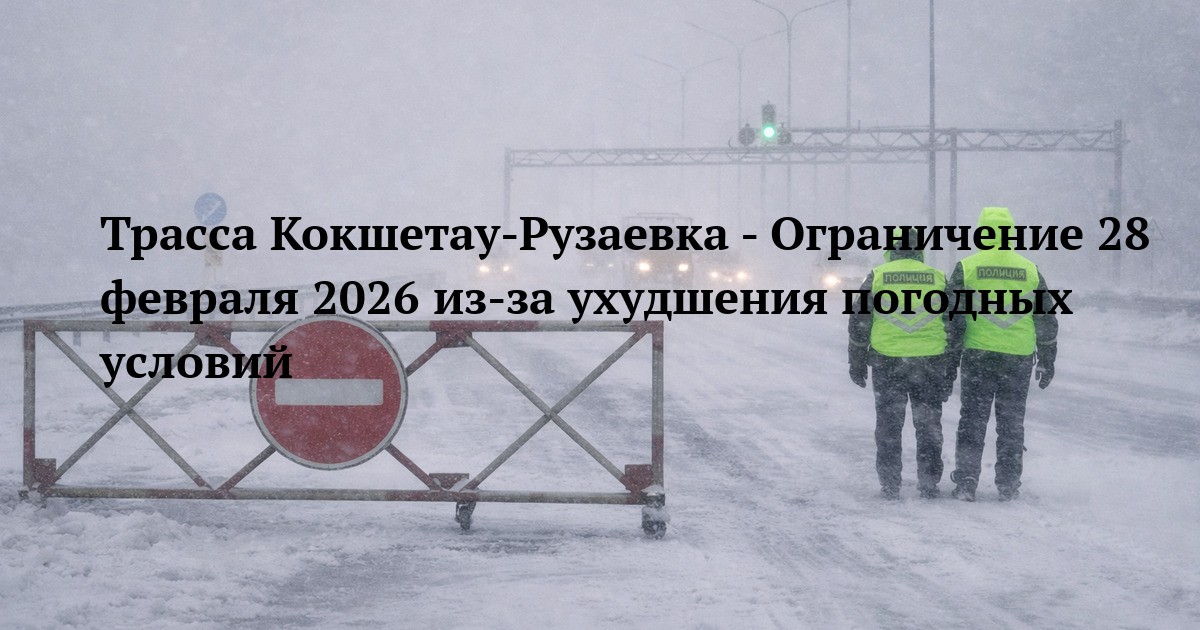 Трасса Кокшетау-Рузаевка - Ограничение 28 февраля 2026 из‑за ухудшения погодных условий