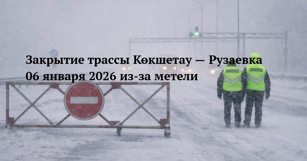 Закрытие трассы Көкшетау — Рузаевка 06 января 2026 из-за метели
