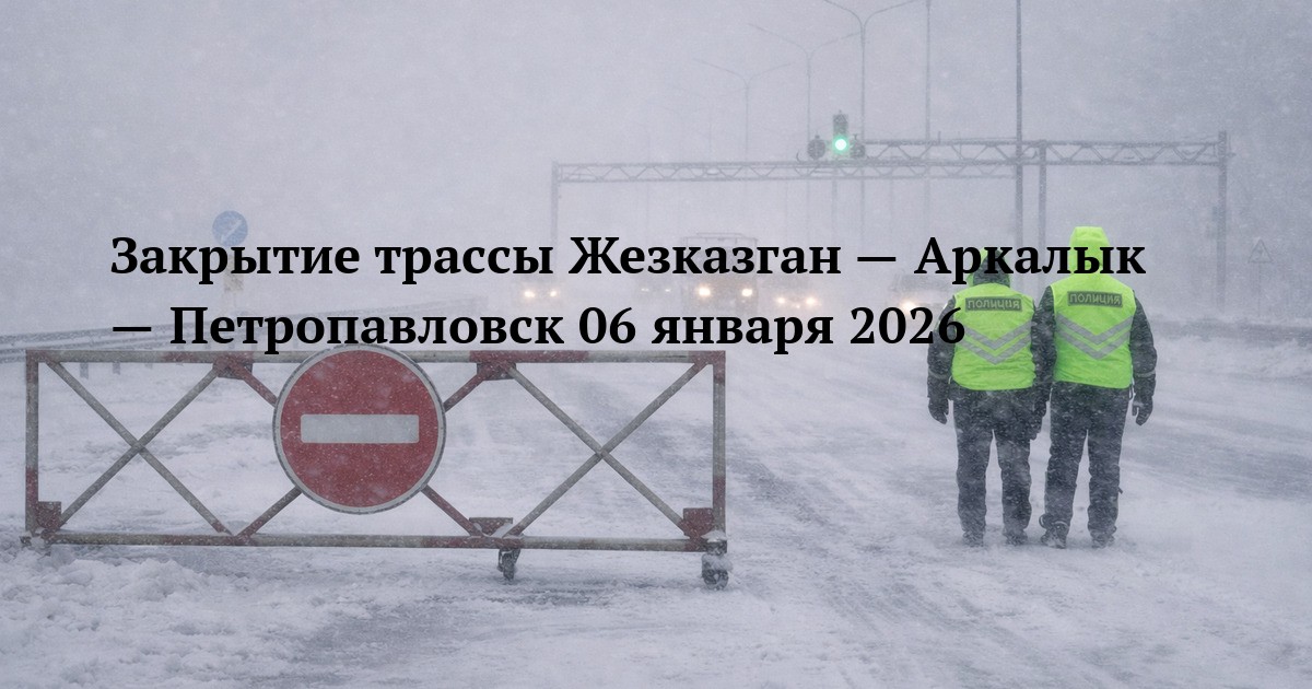 Закрытие трассы Жезказган — Аркалык — Петропавловск 06 января 2026
